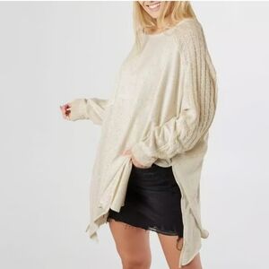 Free People My Girl Oversized Tunic Sweater With Crochet Shoulders And Sleeves